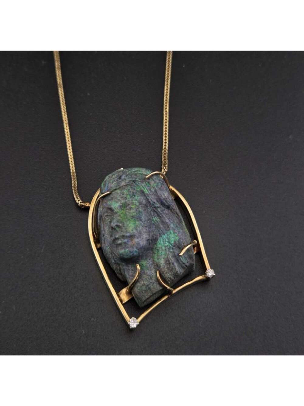 Vtg 14K Gold Carved Opal Female Face Diamond Necklace 22.42g Bust Figural 585 - Picture 13 of 16
